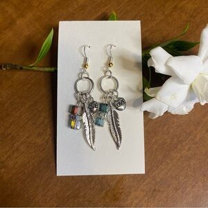 Chic Silver Feather Earrings with Beads